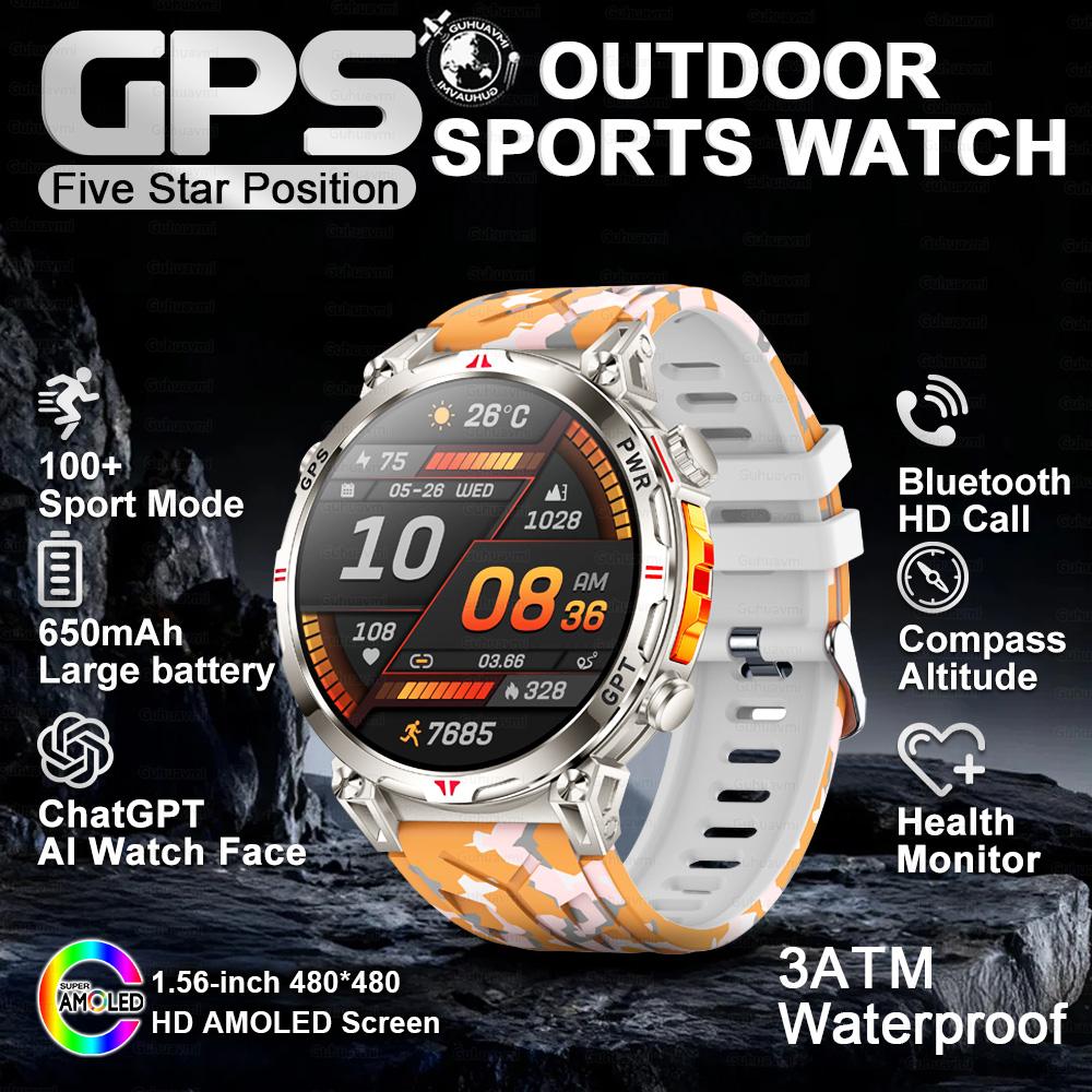

New Military GPS Smart Watch 3ATM Waterproof 650mAh Battery BT Call Heart Rate Blood Pressure Sports tracker Smartwatch Men Support Swimming