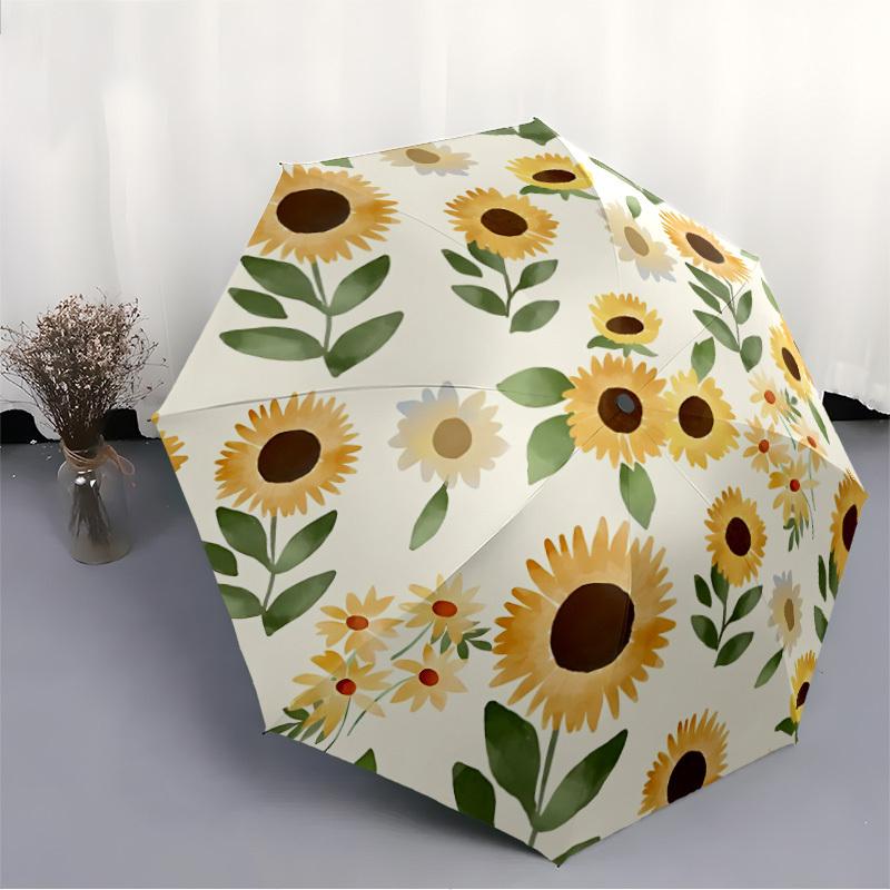 1pc Sunflower Print Auto-Fold Umbrella with One-Touch Open/Close - 8 Reinforced Ribs for Windproof Stability,  Yy251118195