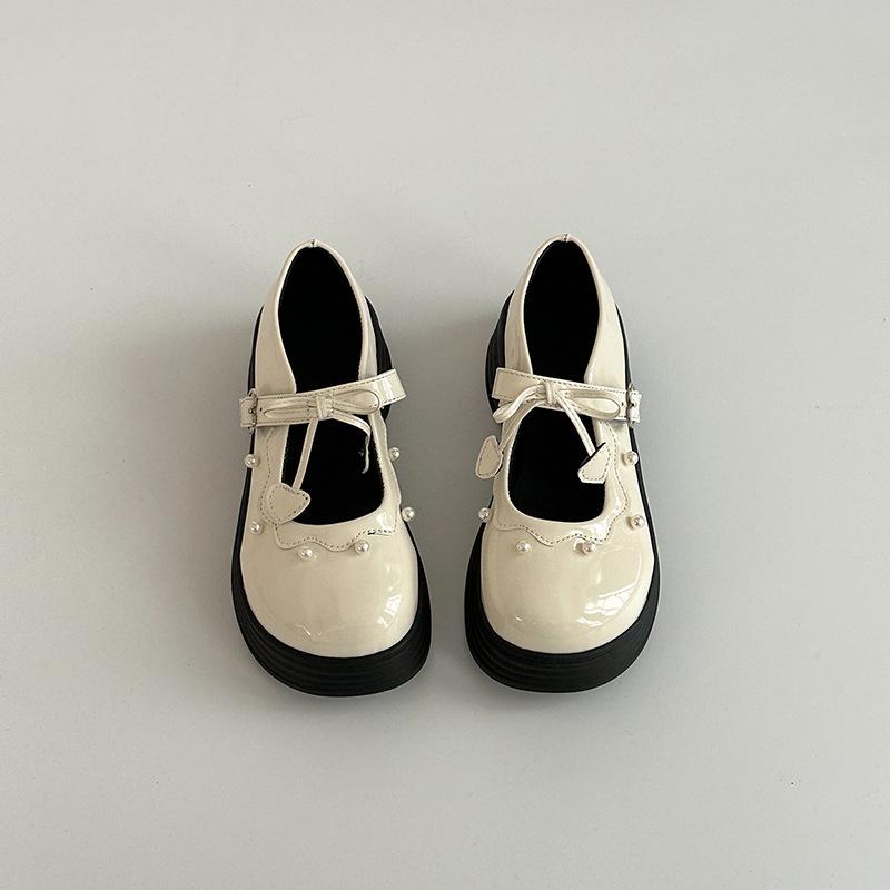Vintage Mori College Style Leather Shoes Pearl Temperament Single Shoes Autumn Wear Lace-up Women Mary Jane Shoes Loafers