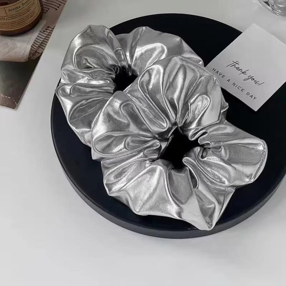 Silver Color Scrunchies Medium Size Elastic Hair Band Simple Hair Band Headwear