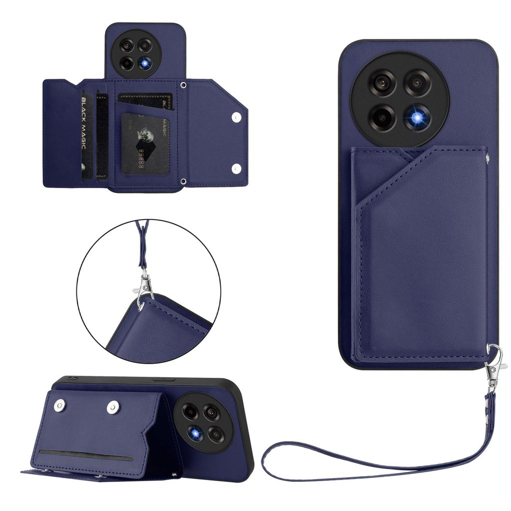 For OnePlus Ace 5 5G/OnePlus Ace 5 Pro 5G/OnePlus 13R 5G Case Card Holder Kickstand Skin-Touch Phone Cover with Wrist Strap