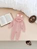 Unisex Baby Strampler im koreanischen Stil mit Kapuze mit Hasenohren - Herbst/Winter Baumwollanzug