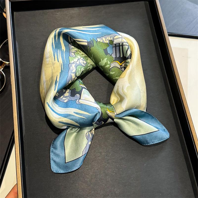 Printing Design 100% Pure Silk Square Scarf Women Fashion Luxury Brand Scarves Neckerchief Hair Hand Wrist Bandana Shawls
