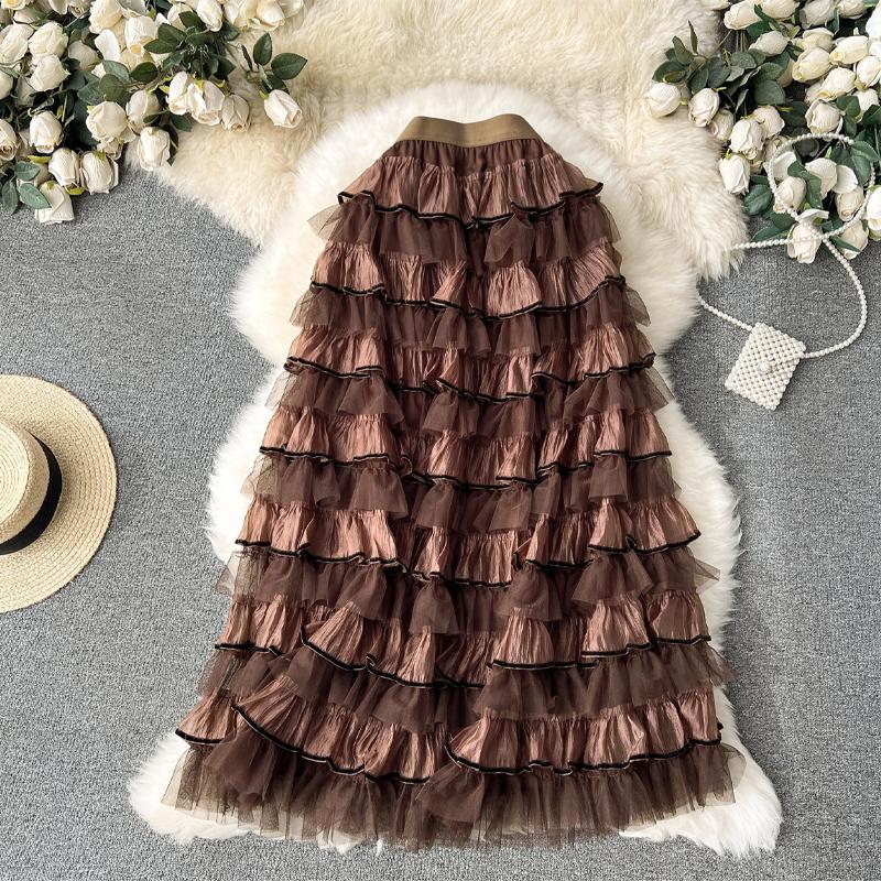 Letní Dámské Elegantní Dortové Sukně Volány Síťovina Tyl Párty Dlouhá Maxi Sukně