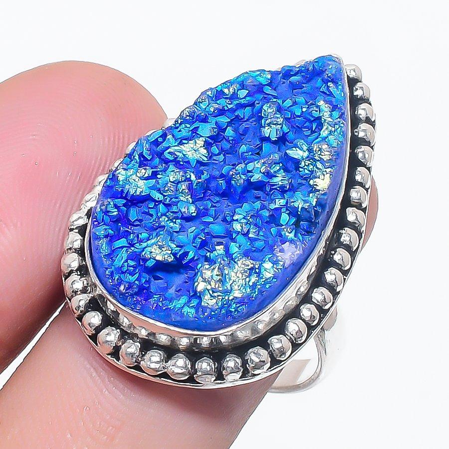 

Natural Titanium Druzy Gemstone 925 Sterling Silver Jewelry Ring Size 8 I8I32