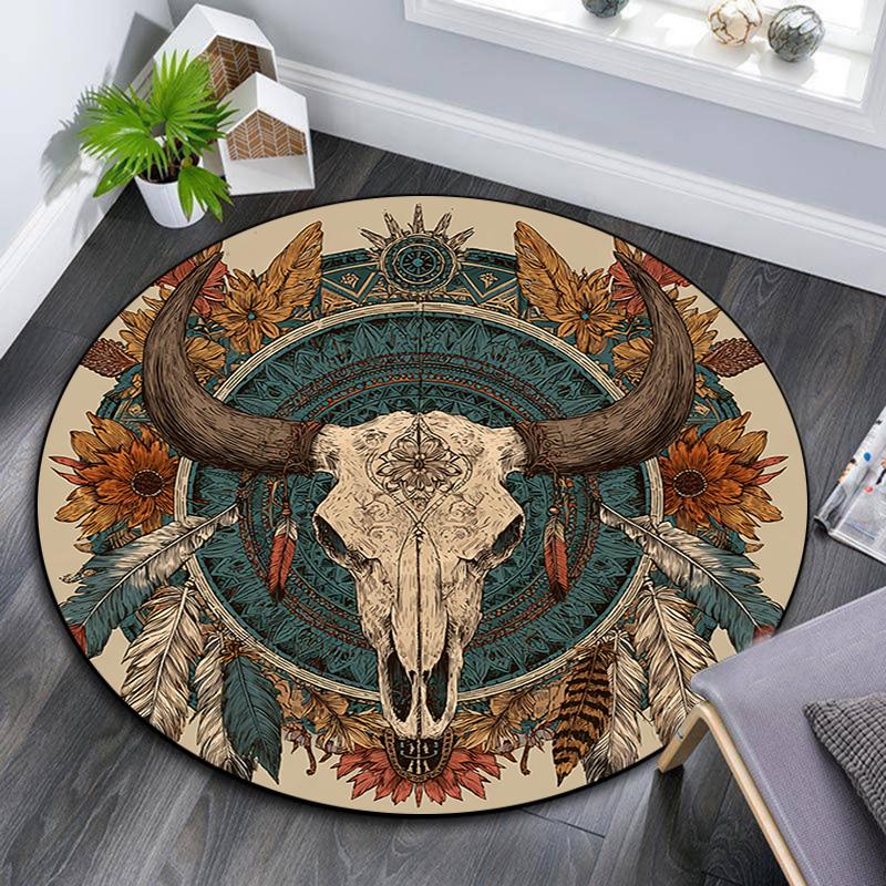 

Bull Skull Round Area Rug,Carpet Rug for Living Room Bedroom Sofa Playroom Decor,Non-slip Floor Mat 80cmx80cm