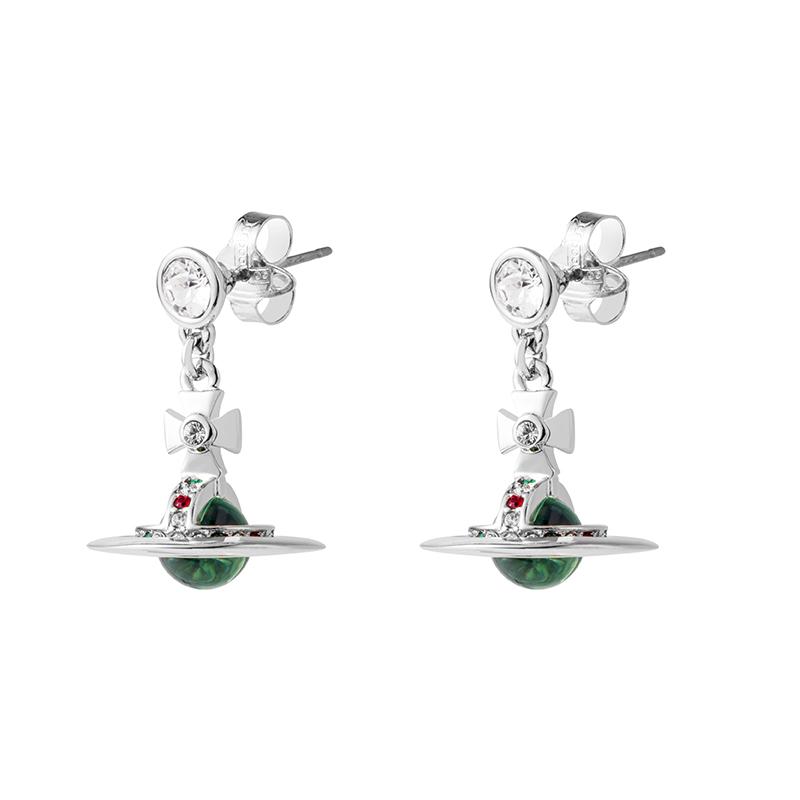 

Vivienne Westwood New Petite Orb London Limited Edition Green Saturn Pendant Earrings Women earrings Silver 6202008602P181-CN001 Box