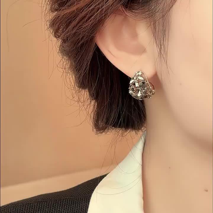 Elegant Vintage Hoop Earrings for Women, Full Glass Rhinestones & Zinc Alloy, Perfect for Party/Vacation & All-Season Wear