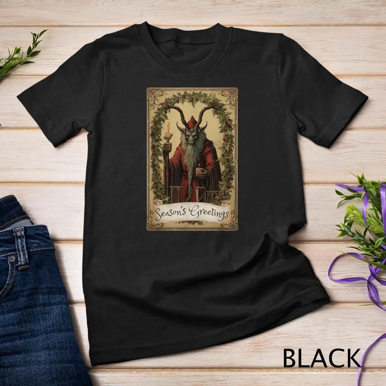 Krampus Tarot Card Design Christmas Season Evil Pajama Xmas T shirt S чёрный