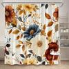 [Tenda da Doccia Floreale] 1pz Tenda da Doccia Floreale Autunnale e a Foglie - Fiori Rosso Intenso Giallo Senape, Foglie Marrone Arancio Verdi o