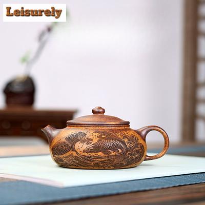 Teiere in Argilla Viola Yixing da 180ml Artisti Fatte a Mano Pentola a Pesce Sezione Termica Minerale Grezzo Argilla Bollitore per Infusione Tè Set da Tè Zisha Regalo
