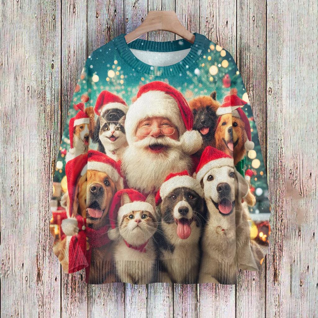 Vánoční mikiny pro ženy Pletený svetr Roztomilá košile Podzimní svetry s výstřihem