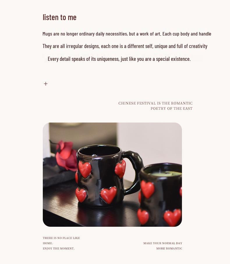 Creative High-End Black Heart Couple Ceramic Coffee Mugs