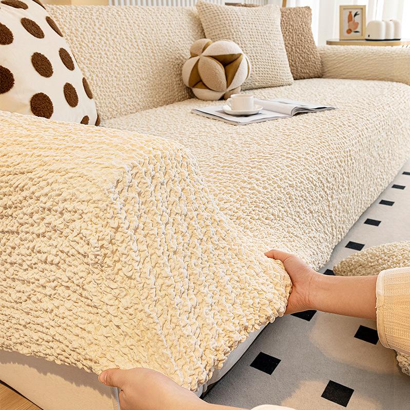 Bubble Fabric Sofa Cover Full Coverage Cream Style Cat Scratch Resistant Stretchable Sofa Protector