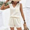 Fashion Women's Loose Sleeveless Spring And Summer V-neck Casual  Color Shorts Set