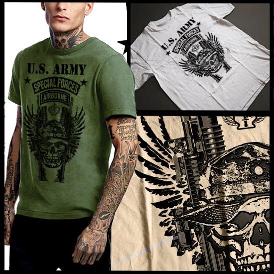 Army Special Forces T-Shirt Airborne Rangers Green Beret Paratrooper Skull Tee 4XL