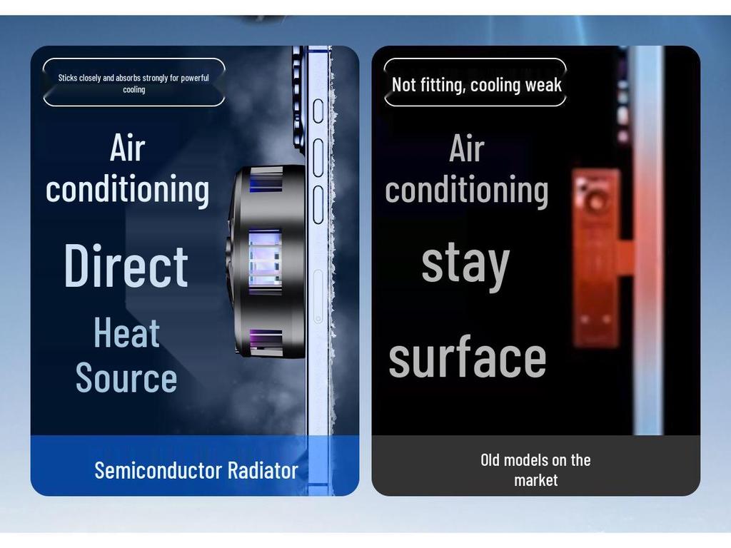 Magnetic Mobile Phone Cooler with Silent Dual-Core Semiconductor for Esports and Game Streaming. Includes Ice-Free Design and VGA Cable.