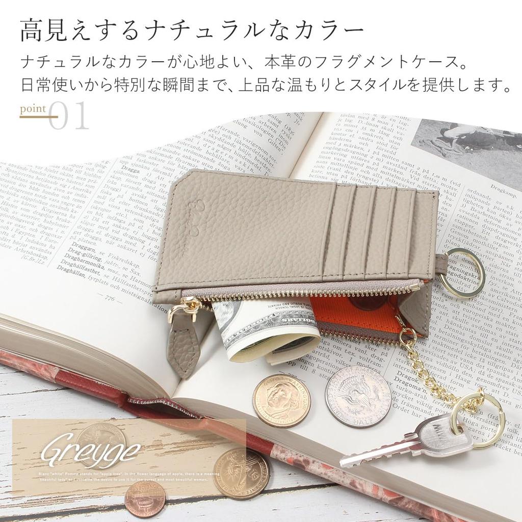 Blanc Pomme Mini-Geldbörse für Damen, Fragment-Etui, Ausweisetui, Echtes Leder, Leicht, Schlank, Stilvoll, Greige, bp-7005