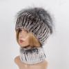 Hot Sale Women Winter Real Rex Rabbit Fur Hat Scarf Sets Natural Warm Genuine Silver Fox Fur Rex Rabbit Fur Cap Scarves 2 Pieces