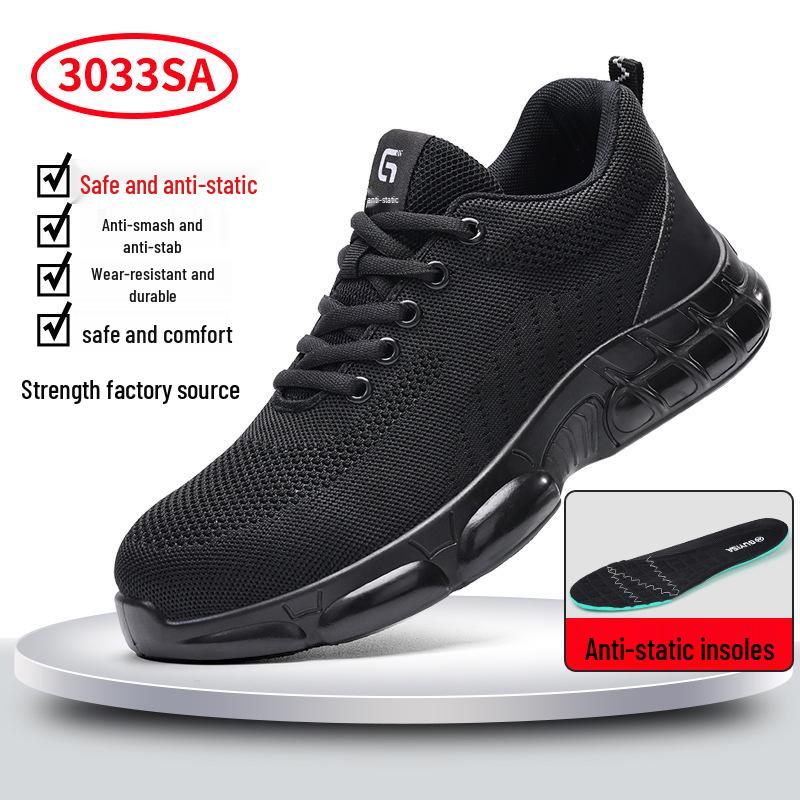 Four Seasons Fly-Knit Protective Work Shoes: Anti-Smashing, Anti-Piercing, and Anti-Static.