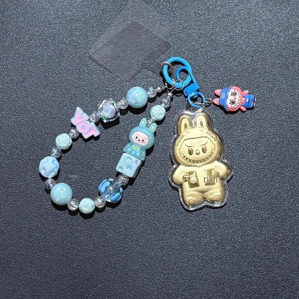 Golden 999 Pure Gold Mobile Phone Pendant Keychain Cartoon Plush Bag Charm