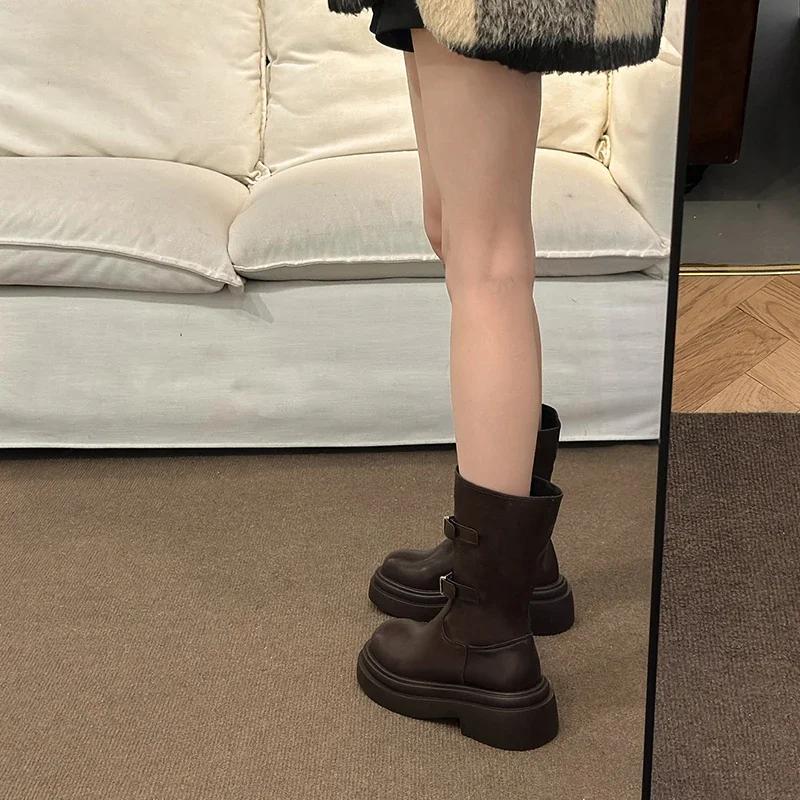 Fashion Fashion Women's Boots Thick-soled Mid-calf Knee-length Spring and Autumn 2024 New Fashion Casual Brand Designer Knight Boots