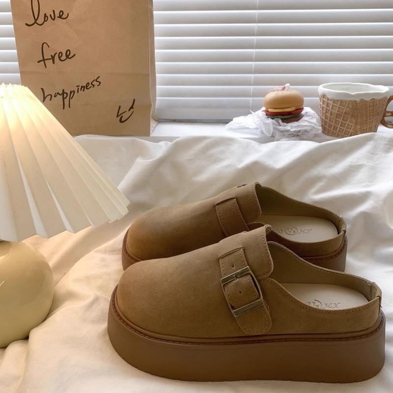 Wear lazy people with one foot, retro thick bottom heightening bag head half slippers, women's autumn new models