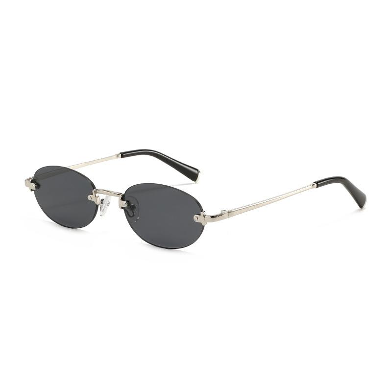 Frameless oval sunglasses for women, new small frame imperial sister style metal glasses, hot-selling fashion sunglasses