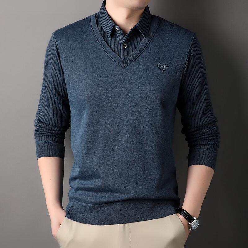 Pierre Cardin Men's Faux Two-Piece Shirt Collar Sweater