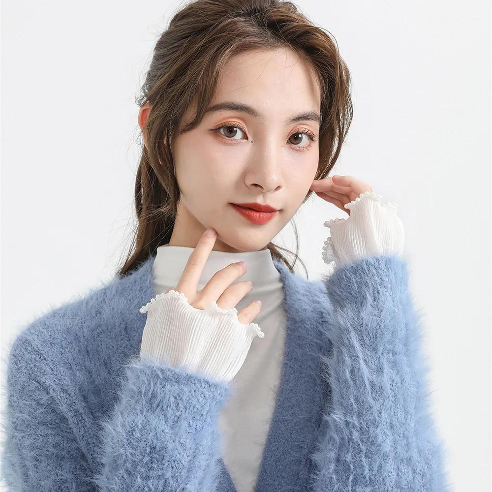 Whhite Detachable Sleeves Cuffs for Women Layer Ruffles Fake Sleeves Elastic Wrist Pleated Wristband False Cuff  Wrist Warmers