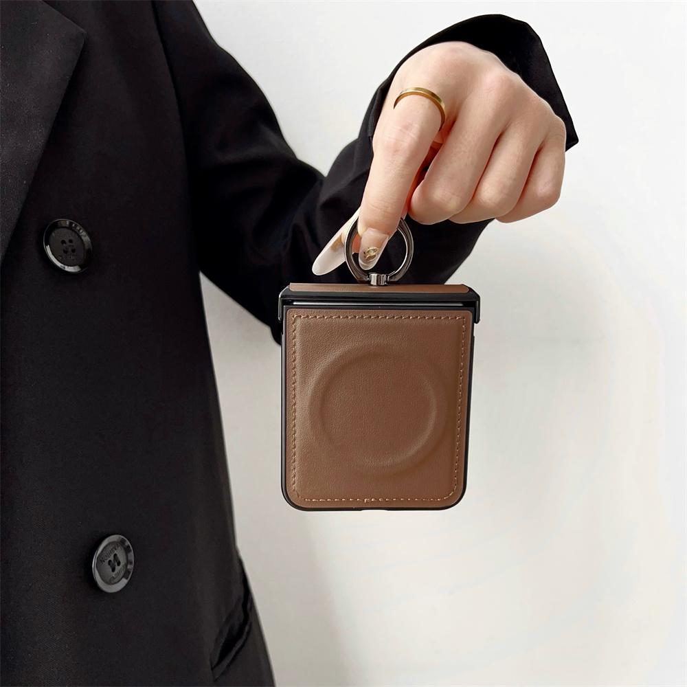 Leather Ring Holder for Magsafe Case for Samsung Galaxy Z Flip 6 5 4 3 7 Flip6 Flip5 Magnetic Bracket Shockproof Cover