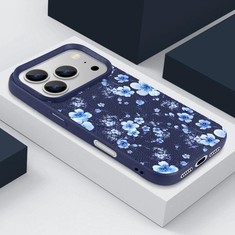 INS Floral Pattern Case For iPhone 17 Pro Max iPhone 16 15 14 13 Pro Max 11 17e 16e Luxury Leather Texture Soft Silicone Matte Cover