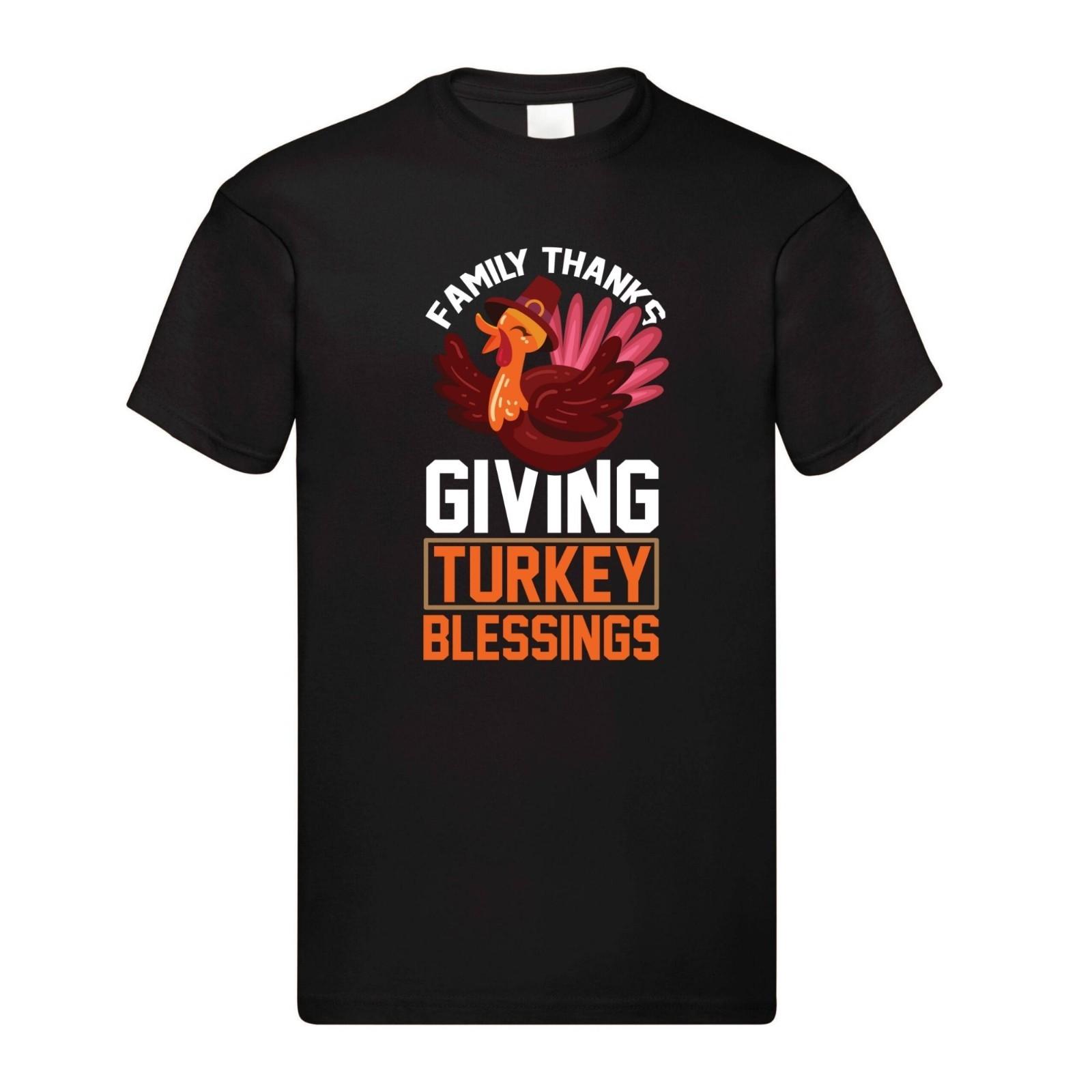 Thanksgiving Family Turkey T Shirt | Blessings Graphic Tee | Black Unisex S