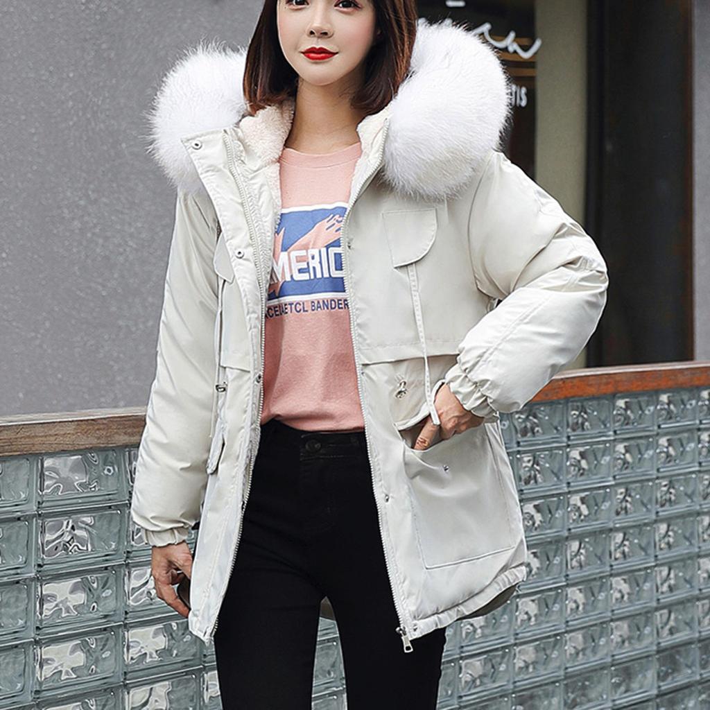 Women Fashion Long Sleeve Solid Color Warm Hooded Cotton Zipper Casual Jacket Coat