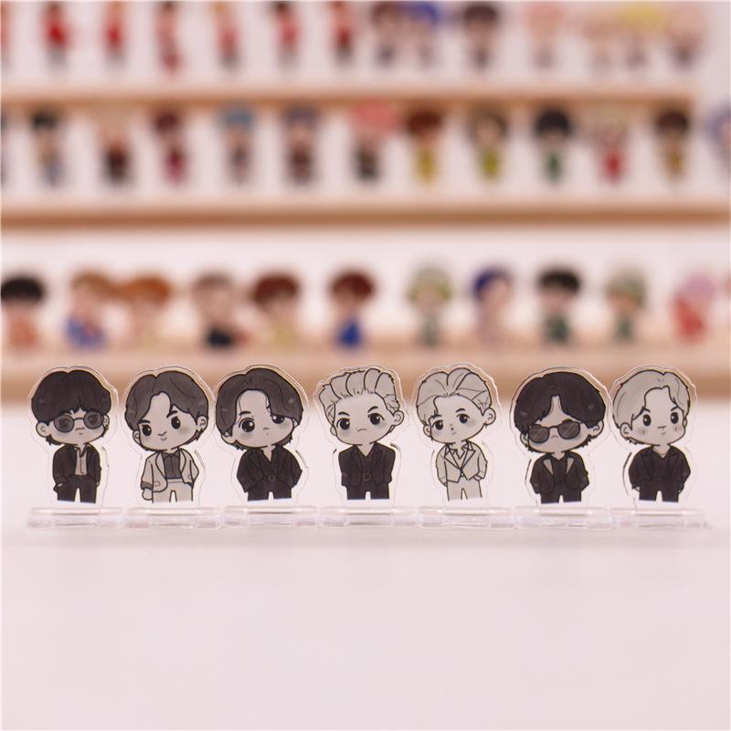 7pcs BTS Mini Cartoon Acrylic Standee, 3.5cm Bangtan Boys Cute Cartoon Figure Display, Kpop ARMY Fans Desk Decor