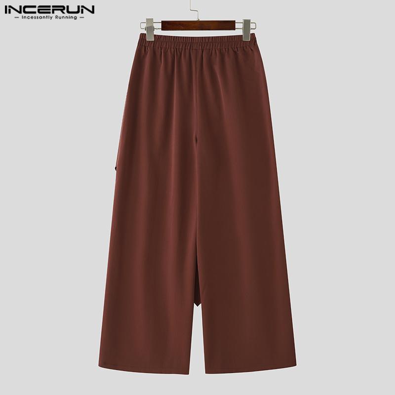 INCERUN Men Wrap High Elastic Waist Casual Loose Suit Pants Long Trousers