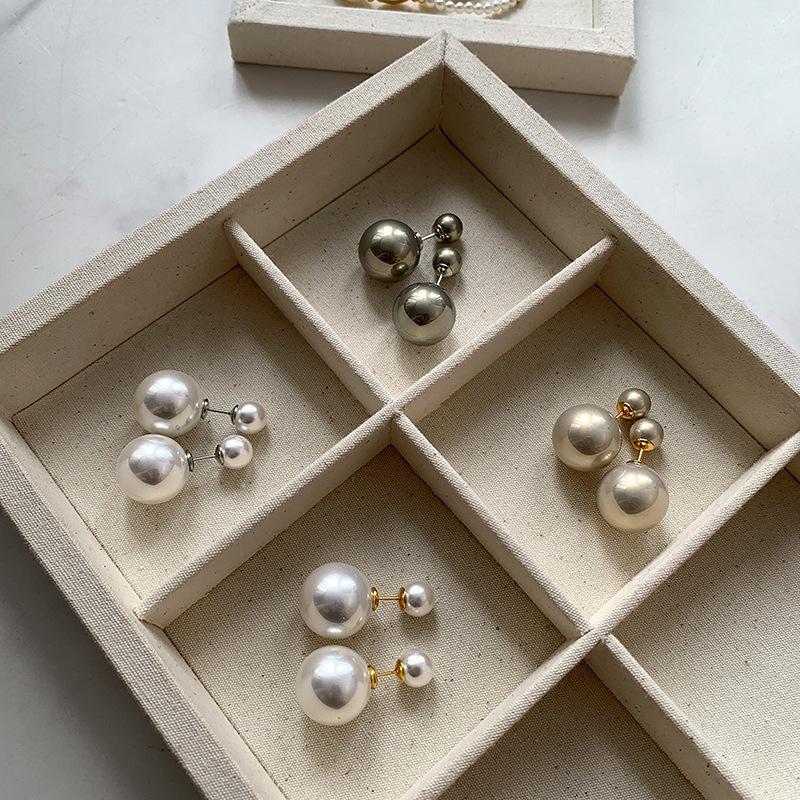 Sterling silver needle real hemp gray pearl earrings women's light luxury temperament two-wear stud earrings unique niche earrings