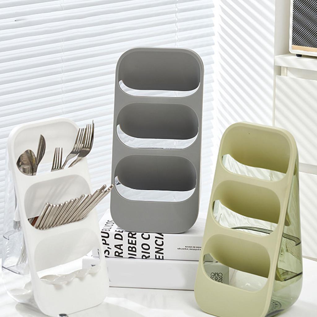 3-lagige Aufbewahrungsbox für Essstäbchen, Käfig, Geschirr, Abflussregal, Organizer, Gabel, Löffel, Trennbehälter, staubdichte Lagerung