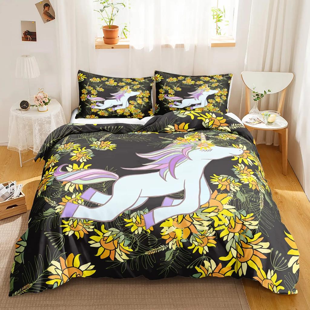 Unicorn Duvet Cover Set Starry Sky Unicorn Bedding Set Full Queen SizeDreamy Unicorn Theme Girly Comforter Cover Set For Girls
