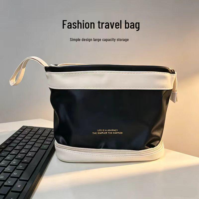 Double-Layer Cloud Makeup Bag for Women: Large-Capacity, Portable Travel PU Toiletry & Cosmetics Organizer