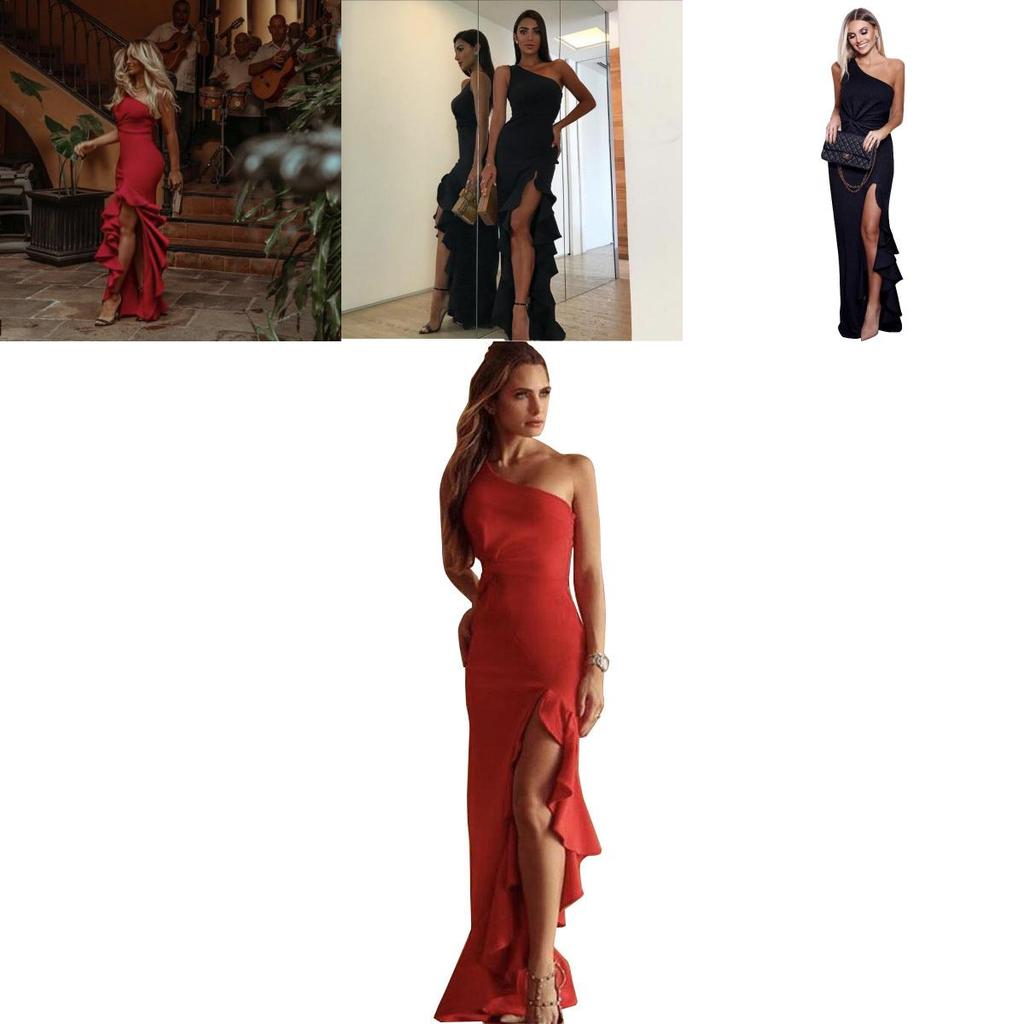 Elegant Sexy Women Sloping Shoulder Ruffled Party Evening Irregular Wedding Dress