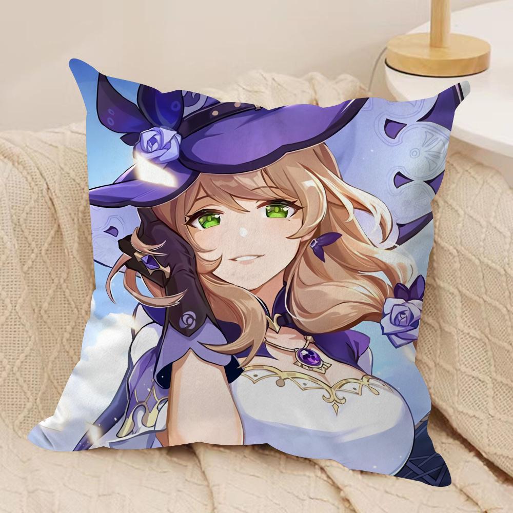 Lisa Cute Genshin Impact Cushion Cover Silky Short Plush Invisible Zipper Dustproof Sofa Pillow Case For Home Decor