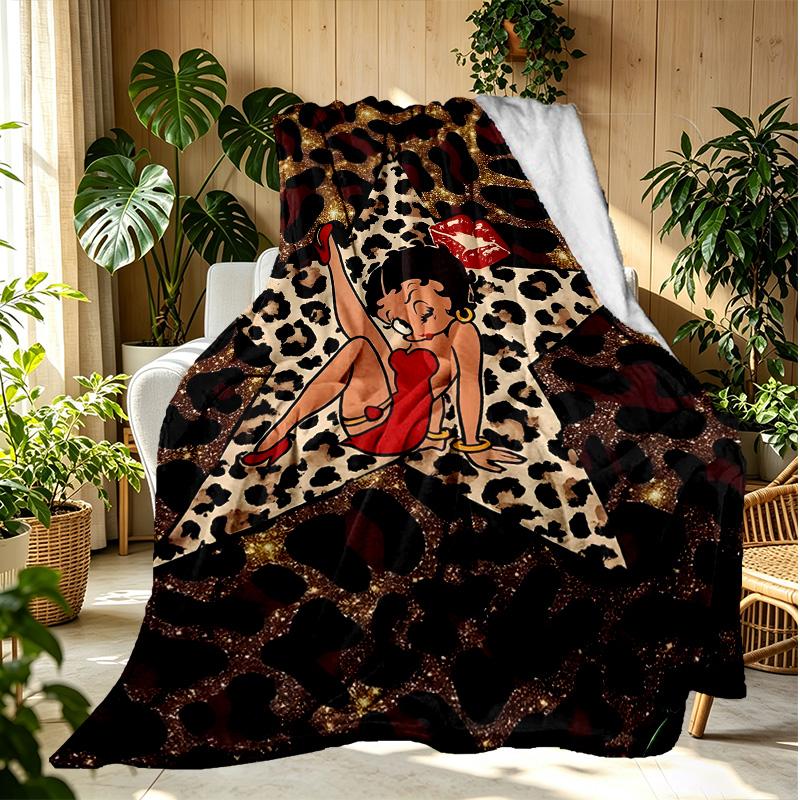 Betty Boop Pattern Blanket for Home Decoration, Bed, Sofa, Car Travel, Camping, Suitable for All Seasons, Birthday Christmas Gift