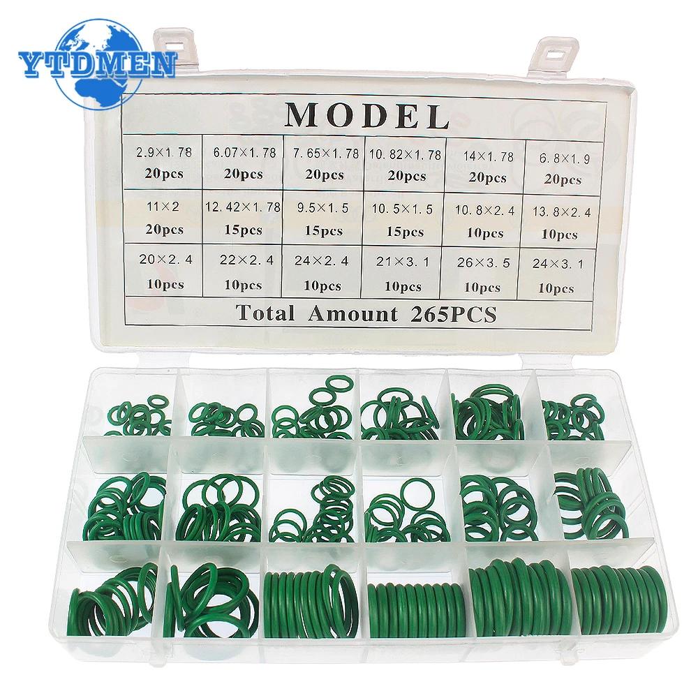 

265pcs/270pcs O-Ring Repair Kit 18 Types Durable Green Rubber Sealing Rings, for Automotive Air Conditioning Compressor Complete 265pcs