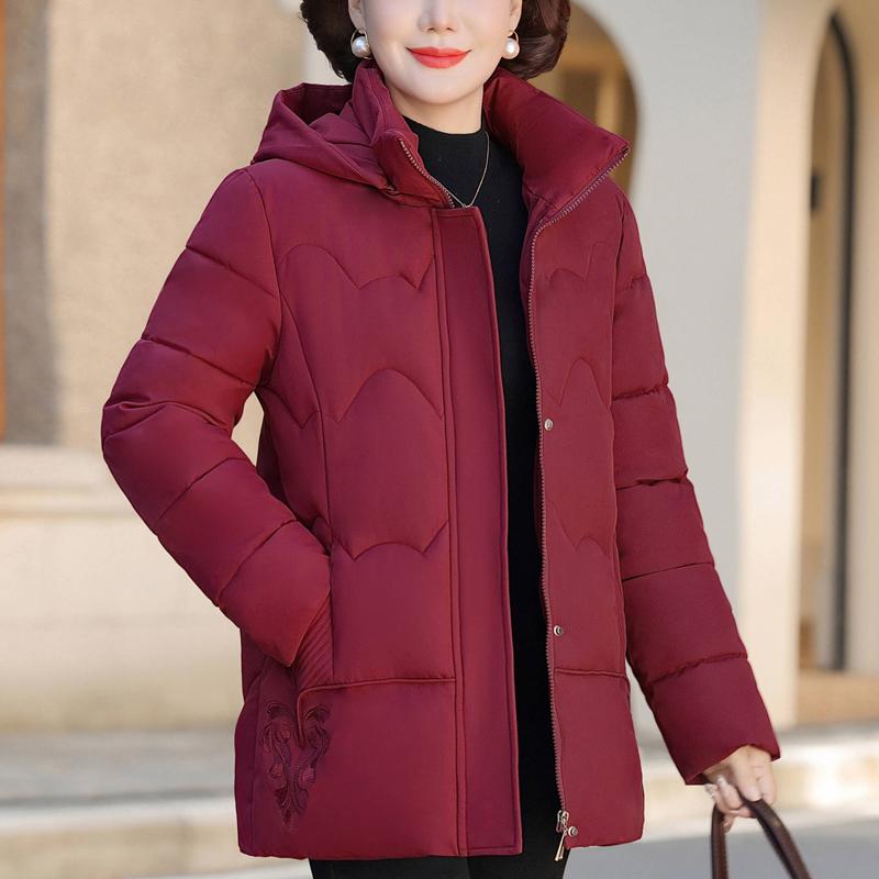 Plus Size XL-5XL Middle Age Woman Coats Winter Short Parkas Hooded Embroidery Casual Thick Warm Outerwears Women's Jackets