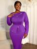 Plus-Size Beaded Ruffle Long Sleeve Bodycon Dress - Elegant and Slimming for Banquets and Commuting