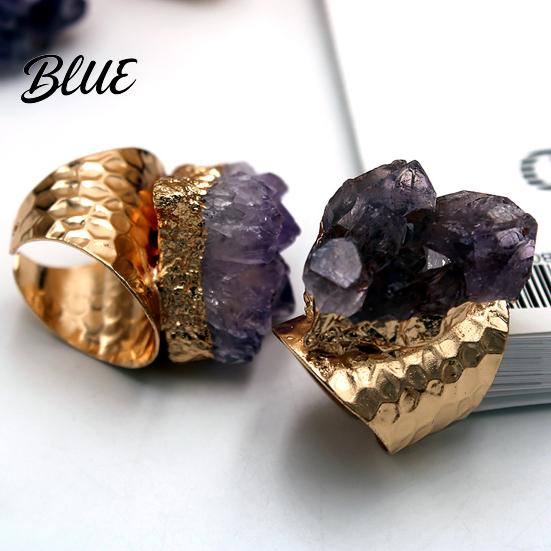 Retro Verstellbarer Offener Band Natürlicher Amethyst Fingerring Schmuckzubehör