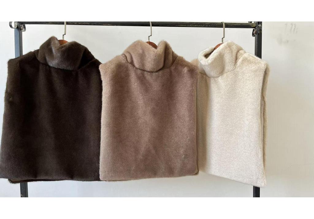Autumn/Winter Mink Fur High Collar Sleeveless Vest Shawl