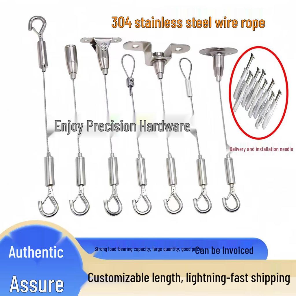 304 Stainless Steel Adjustable Safety Hanging Wire with Hook for Billboards, Lamps, and Pictures