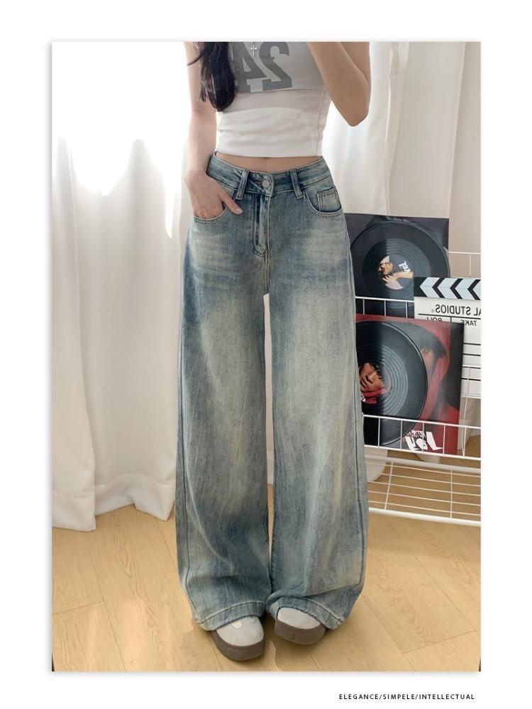 Wide-leg Vintage Blue Jeans Women Do Not Stick To The Leg of The High-waisted Drape Dragging Trousers Loose Hundred Yards of Long Trousers Denim Pants